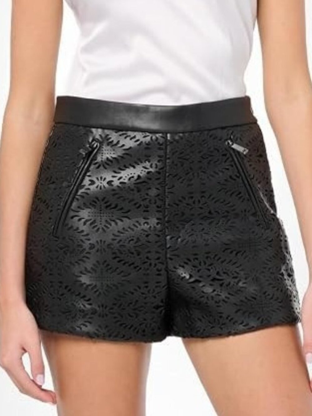 Ramy Brook Brylee Faux Leather Laser Cut Shorts Black Size 10 NWT High Rise